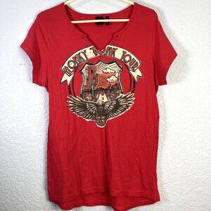 Cruel Girl Western Graphic Tee Womens Sz L Red Honky Tonk Cowgirl Country Rodeo